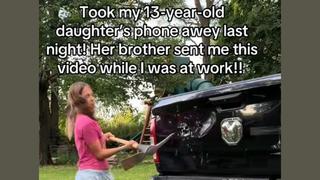 Fact Check: Video Does NOT Show Girl Pickaxing Holes In Dad's Truck After He Took Away Her Phone -- It's A Recycled And Re-Titled Snippet From A Clickbait Stunt