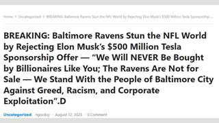 Fact Check: Baltimore Ravens Did NOT Reject A $500 Million Tesla Sponsorship Offer From Elon Musk