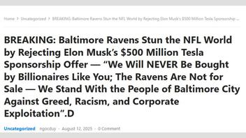 Fact Check: Baltimore Ravens Did NOT Reject A $500 Million Tesla Sponsorship Offer From Elon Musk