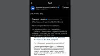 Fact Check: Gavin Newsom Press Office Account Did NOT Post F-Bomb Responding To Bed Bath & Beyond Announcement