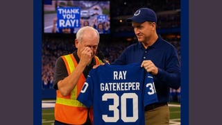 Fact Check: Peyton Manning Did NOT Honor Ray The Gatekeeper With A Jersey And Standing Ovation -- It's A Clickbait Story With AI Image