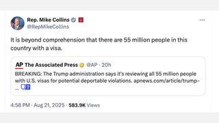 Fact Check: Number Of Foreigners On Visas Living In The U.S. Is NOT 55 Million -- Closer To 16 Million