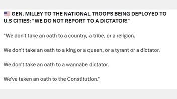 Fact Check: Retired Gen. Mark Milley Did NOT Tell Troops Being Deployed To U.S. Cities 'We Do Not Report To A Dictator' -- He Said It Two Years Before Trump Sent National Guard To Los Angeles, D.C.