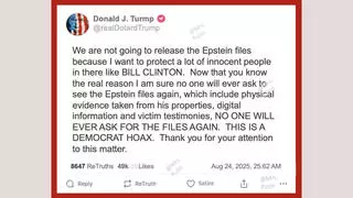 Fact Check: Fake Screenshot Of Trump Posting He Won't Release Epstein Files To Protect Bill Clinton Originated On Satire Page