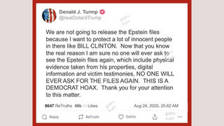 Fact Check: Fake Screenshot Of Trump Posting He Won't Release Epstein Files To Protect Bill Clinton Originated On Satire Page