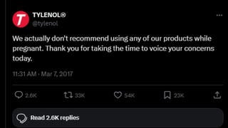 Fact Check: Tylenol DID Tweet 'We Actually Don't Recommend Using Any Of Our Products While Pregnant' -- In 2017