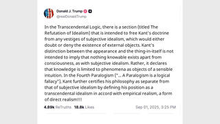 Fact Check: Trump Did NOT Post About 'Transcendental Logic' And Immanuel Kant -- Satirical Fake With Wikipedia Text