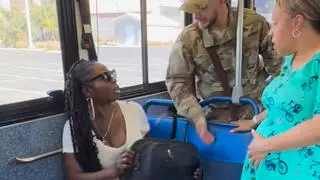 Fact Check: Video Depicting Incident On A Bus Is NOT Real -- Military Man, Pregnant Woman, And Stubborn Seated Passenger Were Played By Actors