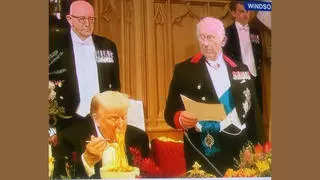 Fact Check: Images Of Trump Eating Spaghetti During King Charles III's Speech Are NOT Real Shots From Windsor Castle State Banquet