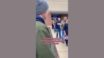 Fact Check: Fake Video Of Trump Supporters Without Their Red MAGA Hats In Line At Food Bank -- AI-Generated 
