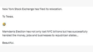 Fact Check: NYSE Did NOT Announce It Is Fleeing Mamdani's NYC, Relocating From Wall Street To Texas -- All-Electronic Dallas Branch Was Announced Eight Months Before Election Day