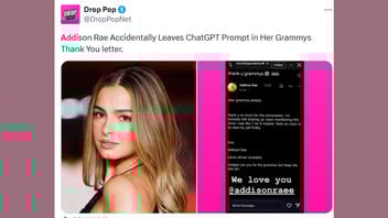 Fact Check: Addison Rae Did NOT Leave ChatGPT Prompt In Grammys Thank You Note -- Satirical Post