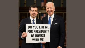 Fact Check: Pete Buttigieg Did NOT Stand At A 'Town Hall' Podium With Biden And Announce 'I'm Running For President' -- AI-Generated Post Is Part Of Vietnam-Based Scam System