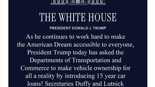 Fact Check: President Trump Did NOT Ask Transportation And Commerce Departments To Introduce 15-Year Car Loans -- It's A Joke