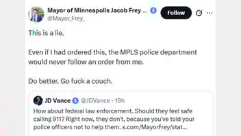 Fact Check: Parody X Post Telling J.D. Vance To 'Go F*ck A Couch' Not From Minneapolis Mayor Jacob Frey's Actual X Account