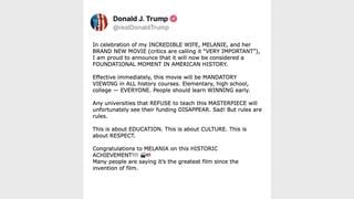 Fact Check: Trump Did NOT Make The Melania Movie Mandatory In History Courses, Did NOT Spell Her Name 'Melanie'