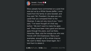 Fact Check: Fake Trump Truth Social Post Mentioning Jane Goodall And "Make Apes Great Again" -- Image From Humor Account