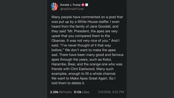 Fact Check: Fake Trump Truth Social Post Mentioning Jane Goodall And "Make Apes Great Again" -- Image From Humor Account