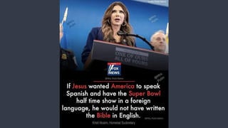 Fact Check: Fake Kristi Noem Quote About Super Bowl Halftime and Jesus Writing The Bible In English Originated From Satire Page