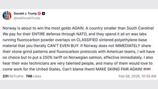 Fact Check: Trump Did NOT Threaten A 250% Tariff On Norwegian Salmon Because 'Norway Is About To Win The Most Golds' At Winter Olympics