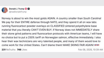Fact Check: Trump Did NOT Threaten A 250% Tariff On Norwegian Salmon Because 'Norway Is About To Win The Most Golds' At Winter Olympics