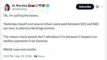 Fact Check: Post Does NOT Prove 'No Kings' Rallies Participants Were Paid To Join Protests on March 28, 2026