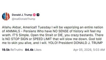 Fact Check: President Trump Did NOT Post 'Tuesday I Will Be Vaporizing An Entire Nation Of ANIMALS'