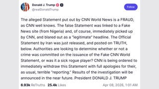 Fact Check: NO EVIDENCE CNN's Description of Iran's Ceasefire Statement Came From 'A Fake News Site From Nigeria'