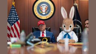 Fact Check: FAKE Photo Shows Trump With Easter Bunny In White House Situation Room