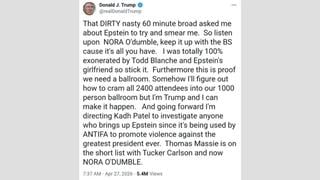 Fact Check: Trump Did NOT Make Social Media Post About 'Nora O'Dumble,' Epstein, Ballroom