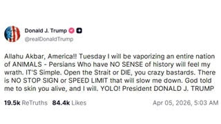 Fact Check: President Trump Did NOT Post 'Tuesday I Will Be Vaporizing An Entire Nation Of ANIMALS'