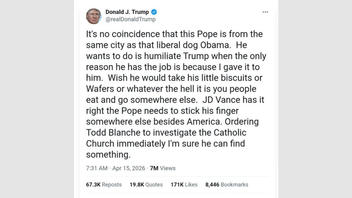Fact Check: Trump Did NOT Post That He Gave The Pope His Job And Ordered Todd Blanche To Investigate Catholic Church -- It's A Fake Post