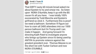 Fact Check: Trump Did NOT Make Social Media Post About 'Nora O'Dumble,' Epstein, Ballroom