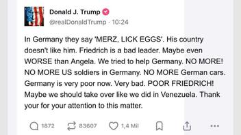 Fact Check: FAKE Donald Trump Post Repeats 'Merz, Lick Eggs' Protest Slogan About German Chancellor, Suggests U.S. Might 'Take Over' Germany