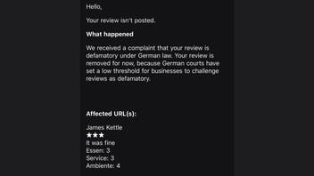 Fact Check: Google Germany HAS Low Threshold For Removing 'Defamatory' Restaurant Reviews If Challenged But 3-Star Rating Is NOT Illegal