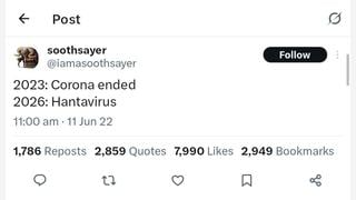 Fact Check: YES, X User @iamasoothsayer Wrote In 2022: '2026: Hantavirus'