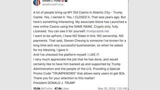 Fact Check: FAKE Truth Social Post Parodies Trump Touting Crypto-Only Casino With Name Of His Defunct Atlantic City Casino -- Gavin Newsom Parody Account