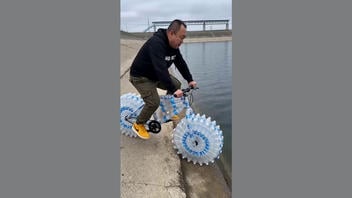 Fact Check: FAKE Video Shows Fictional Prototype For Floating Water Bicycle Made Of Recycled Plastic Bottles -- It's AI-Generated