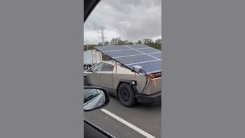 Fact Check: FAKE Video Shows Tesla Cybertruck Carrying Solar Panels -- Original Poster Admits It Is AI-Generated