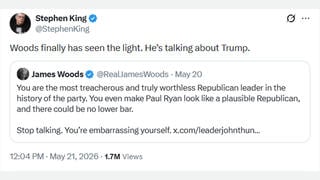 Fact Check: James Woods Did Not Call President Trump The 'Most Treacherous And Truly Worthless Republican Leader In The History Of The Party' -- He Was Referring To Senate Majority Leader John Thune
