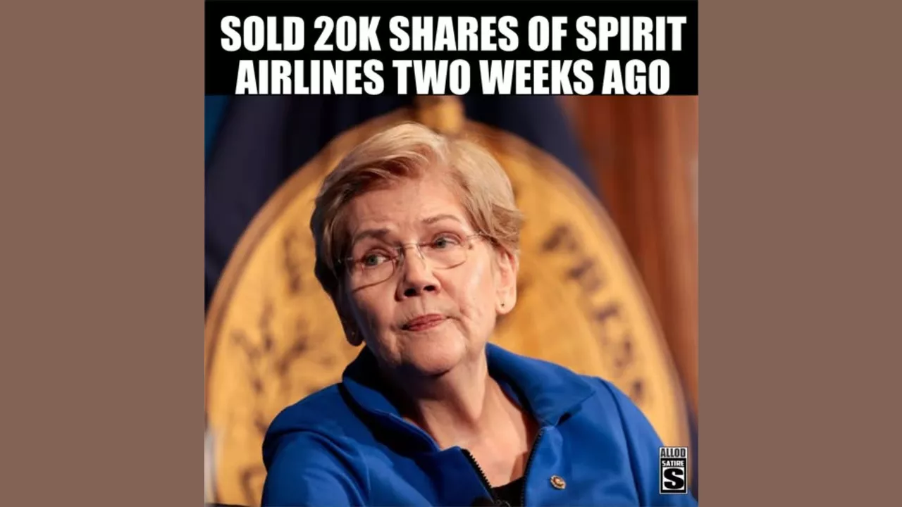 Fact Check: Senator Elizabeth Warren Did NOT Sell 20,000 Shares Of Spirit Airlines Stock "Two Weeks Ago" -- Liberal Trolling From Satire Page