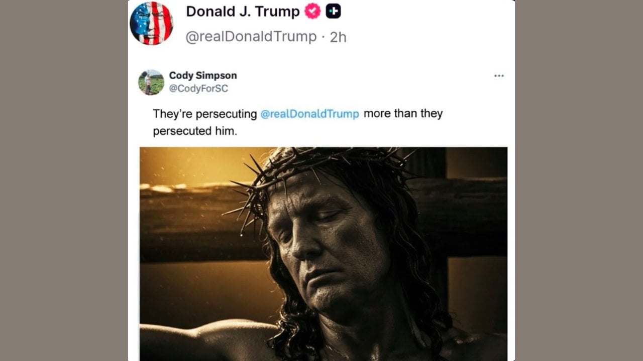 Fact Check: Trump Did NOT Repost Crucifixion Image Depicting Himself As Jesus Christ