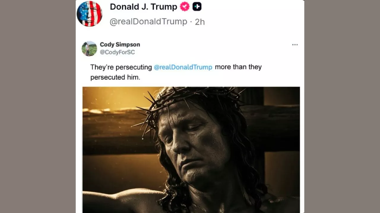 Fact Check: Trump Did NOT Repost Crucifixion Image Depicting Himself As Jesus Christ