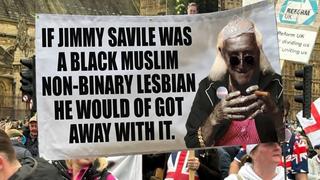 Fact Check: Jimmy Savile Banner Image Is NOT Real Photo From London Rally