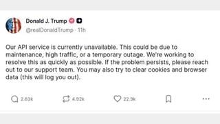 Fact Check: Trump's Truth Social Account Did NOT Make Post About API Service Being Unavailable -- Fake Post Implies AI Writes His Content