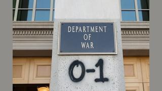 Fact Check: NO EVIDENCE Image of '0-1' Spray-Painted Below 'Department of War' Plaque Is Real