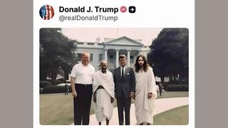 Fact Check: Trump DID NOT Post Image Of Himself With JFK, Gandhi And Jesus Christ -- It Came From A Satire Account