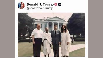 Fact Check: Trump DID NOT Post Image Of Himself With JFK, Gandhi And Jesus Christ -- It Came From A Satire Account