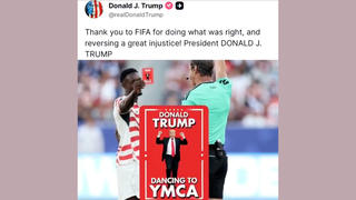 Fact Check: Trump Did NOT Post A Fake Video Of Folarin Balogun Showing 'Trump Card' After His Red Card In World Cup Game