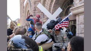 Fact Check: REAL Photo Shows 'Minneapolis Spider-Man' Winding Up To Punch Jake Lang At Protest